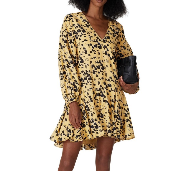 Anine Bing Painterly Leo Peyton Long Sleeve Yellow and Black Mini Dress XXS - Picture 2 of 16